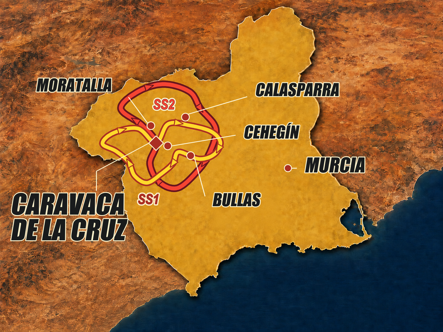 Mapa de la Región de Murcia con Caravaca de la Cruz y localidades cercanas